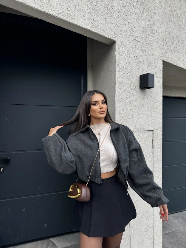 Antrasit Kaşe Bomber Mont