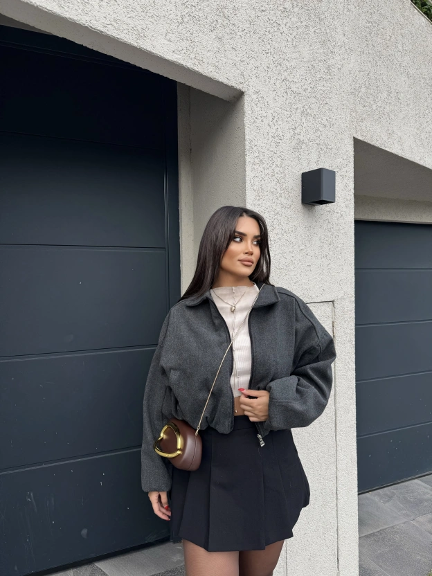 Antrasit Kaşe Bomber Mont