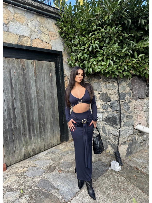 Lacivert Toka Detay Etek Takım