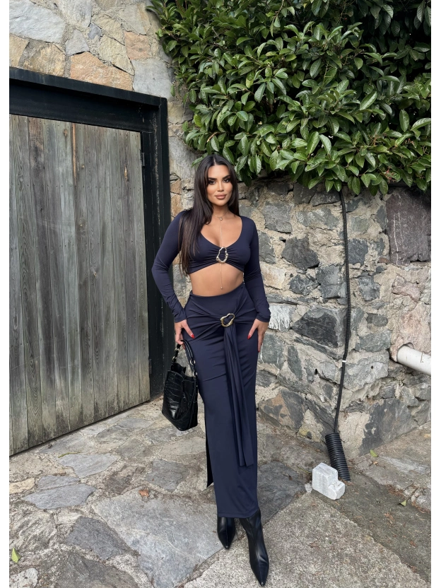 Lacivert Toka Detay Etek Takım