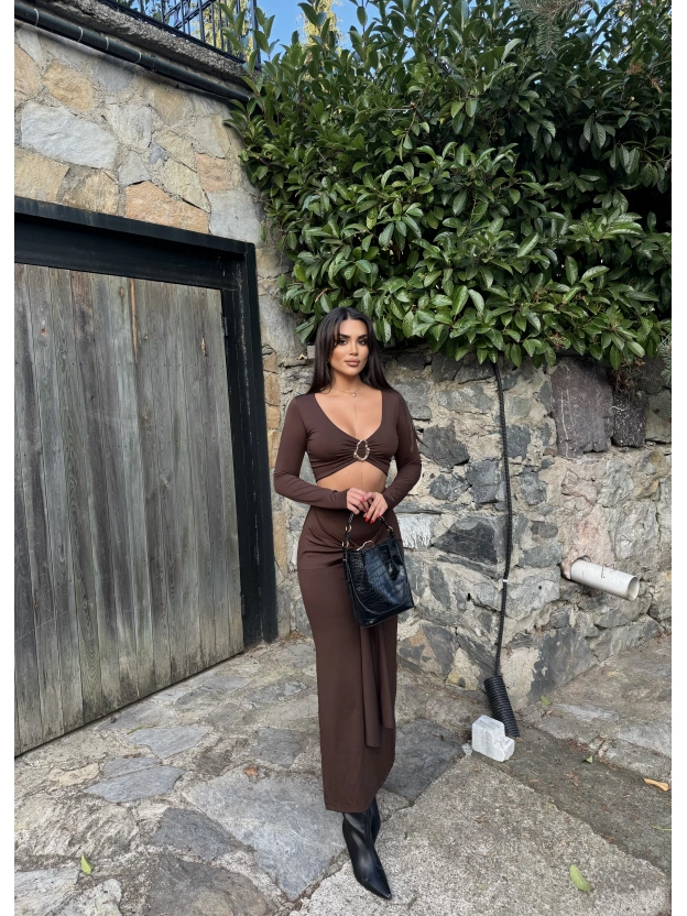 Kahverengi Toka Detay Etek Takım
