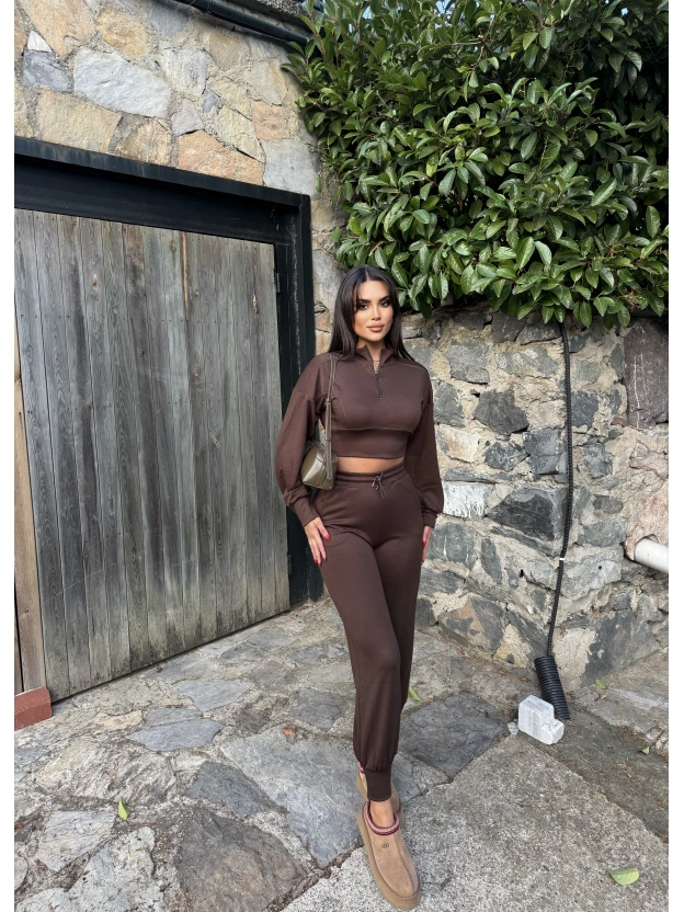 Kahverengi Modal Fermuarlı Takım