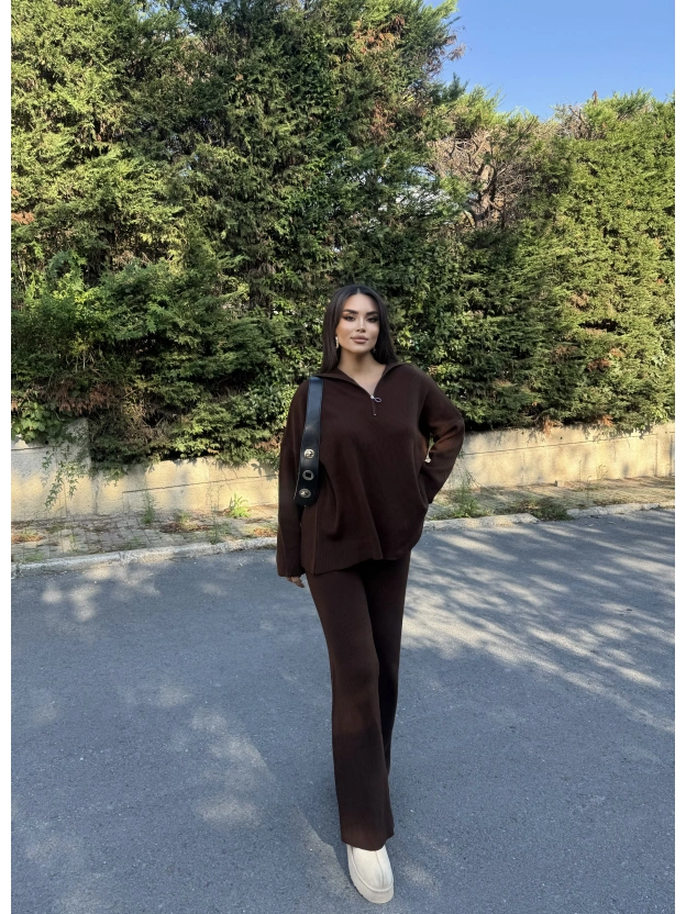 Acı Kahve Fermuarlı Triko Takım