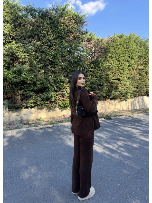 Acı Kahve Fermuarlı Triko Takım