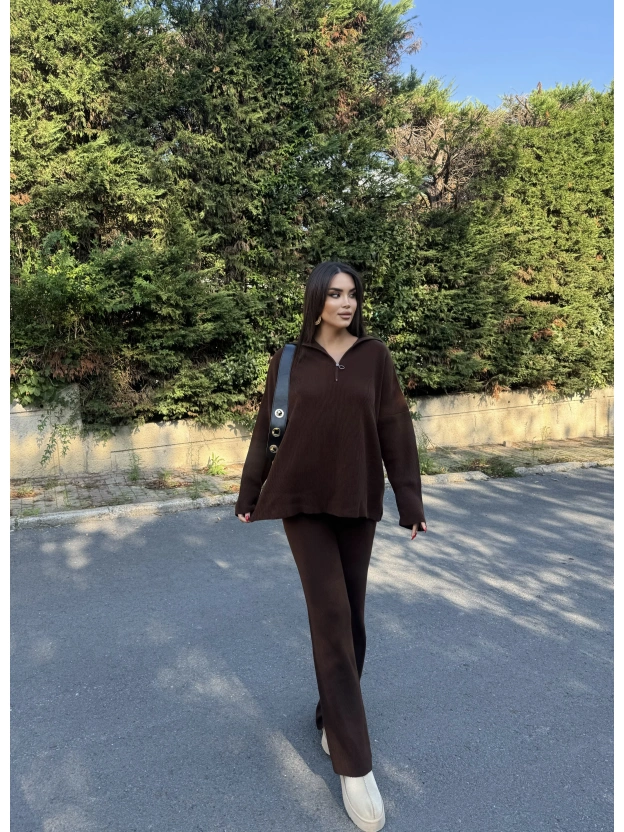 Acı Kahve Fermuarlı Triko Takım