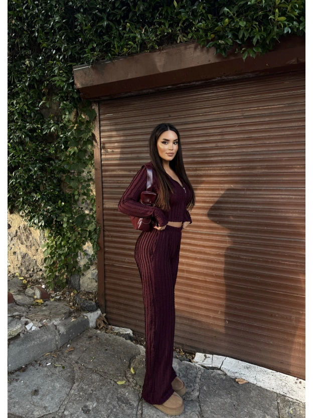 Mürdüm Kapüşonlu Dikiş Detay Alt Üst Takım