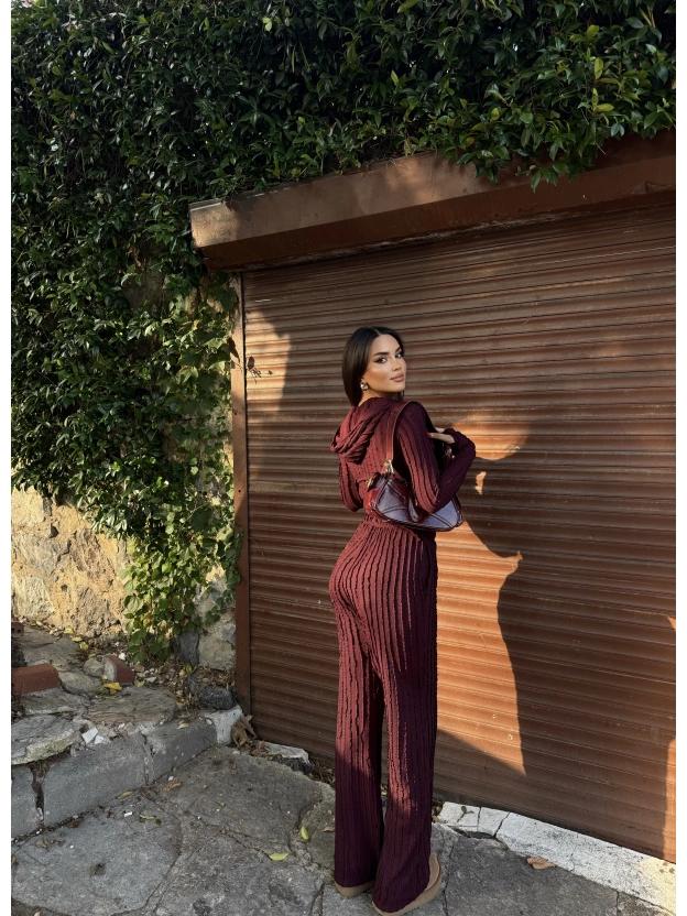 Mürdüm Kapüşonlu Dikiş Detay Alt Üst Takım