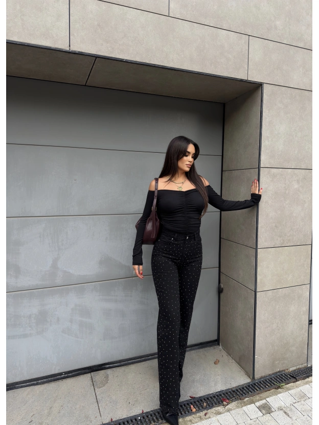 Siyah Taşlı Palazzo Pantolon