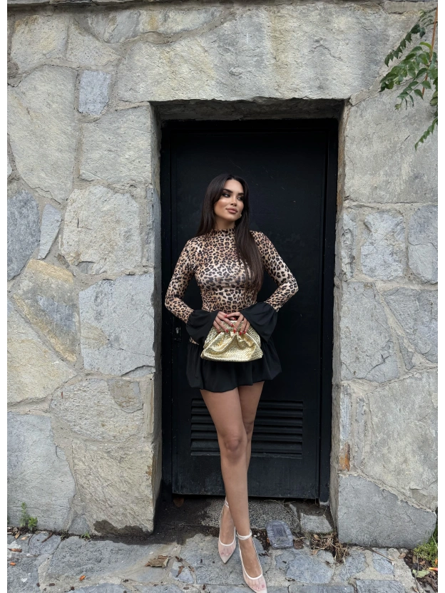 Leopar Fırfırlı Mini Elbise