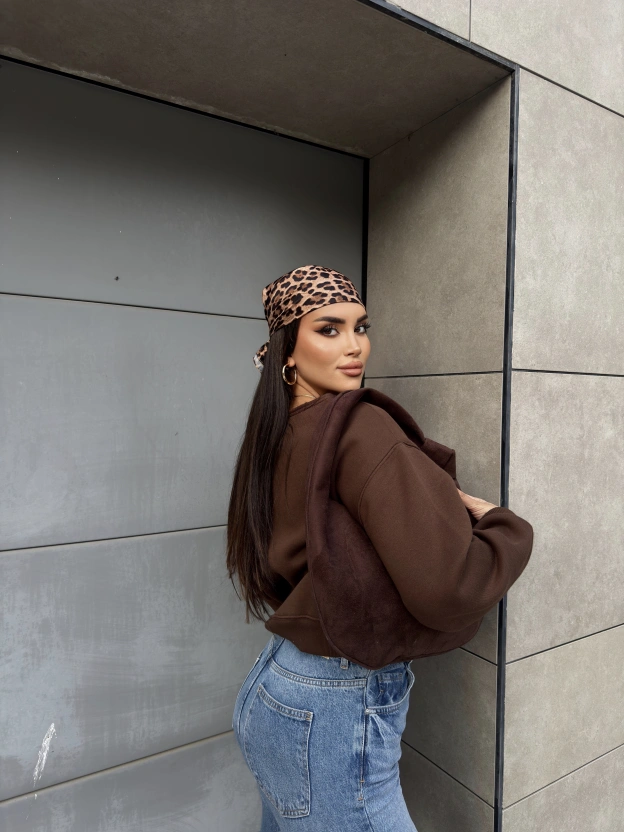 Kahverengi Kayık Yaka Oversize Sweatshirt