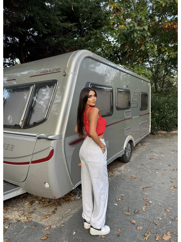 Gri Nakışlı Oversize Eşofman Altı