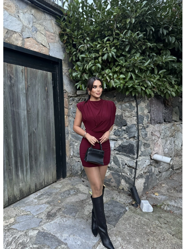 Bordo Vatkalı Zra Model Elbise