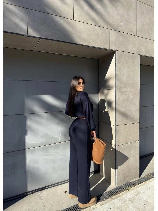 Lacivert Düğmeli Modal Takım