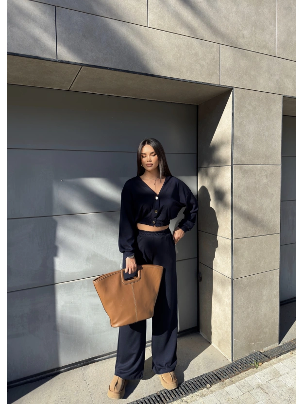 Lacivert Düğmeli Modal Takım