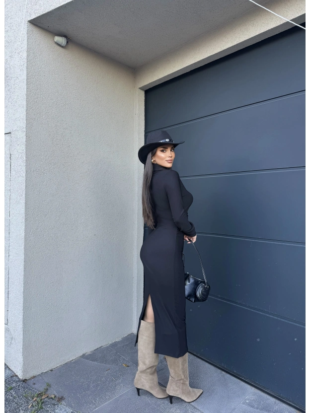 Siyah Polo Yaka Düğmeli Elbise