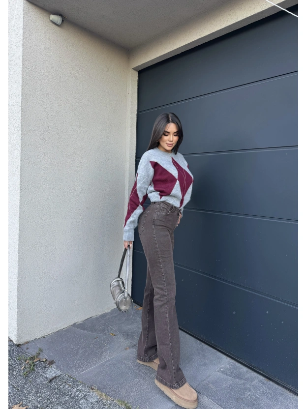 Kahverengi Yıkamalı İspanyol Paça Pantolon