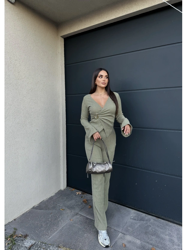 Haki Kruvaze Yaka Tokalı Alt Üst Takım