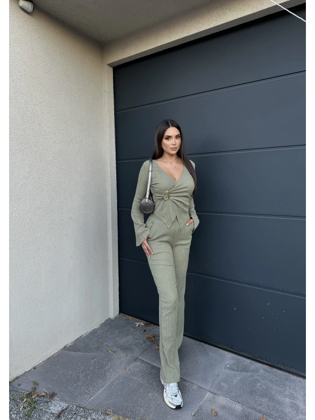 Haki Kruvaze Yaka Tokalı Alt Üst Takım