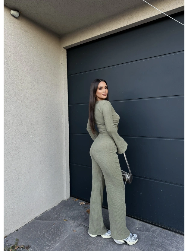 Haki Kruvaze Yaka Tokalı Alt Üst Takım