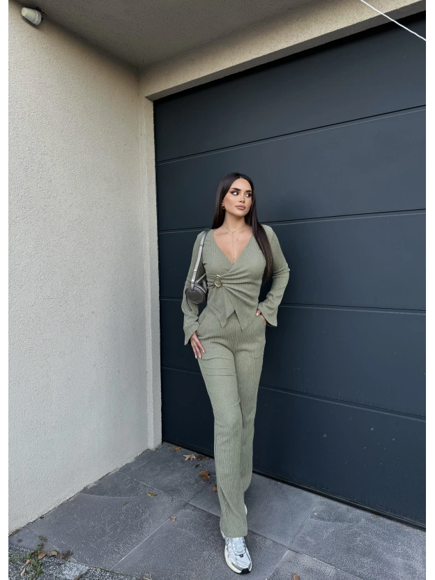 Haki Kruvaze Yaka Tokalı Alt Üst Takım