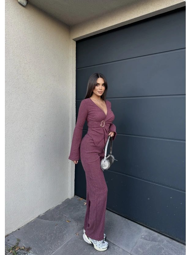 Bordo Kruvaze Yaka Tokalı Alt Üst Takım