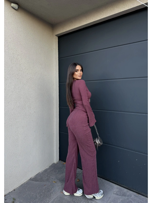 Bordo Kruvaze Yaka Tokalı Alt Üst Takım