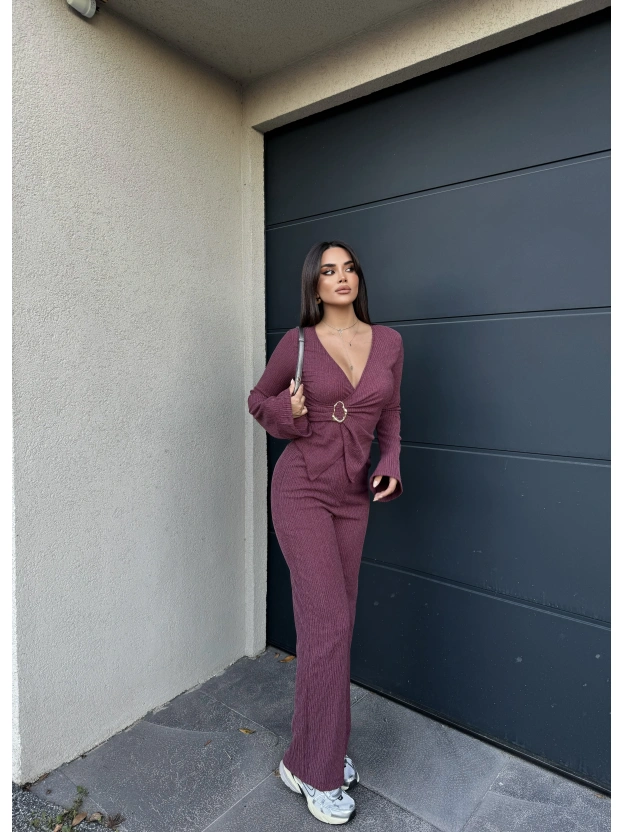 Bordo Kruvaze Yaka Tokalı Alt Üst Takım