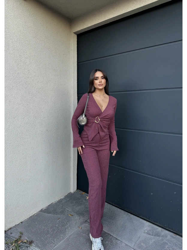 Bordo Kruvaze Yaka Tokalı Alt Üst Takım