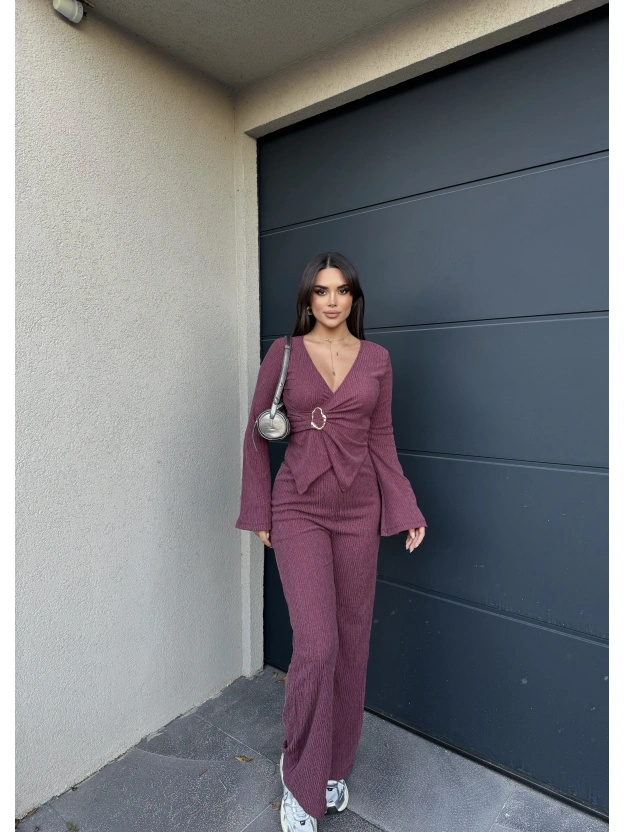 Bordo Kruvaze Yaka Tokalı Alt Üst Takım