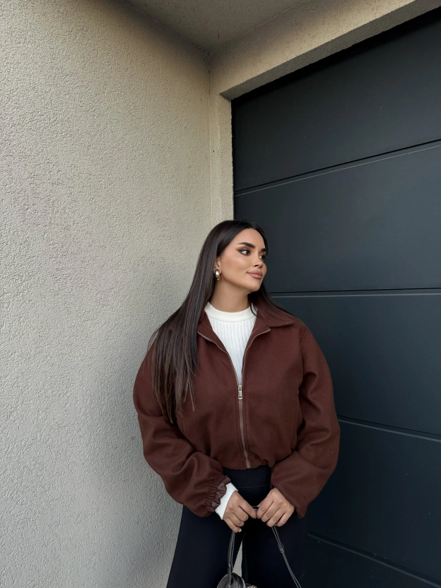 Kahverengi Kaşe Bomber Mont