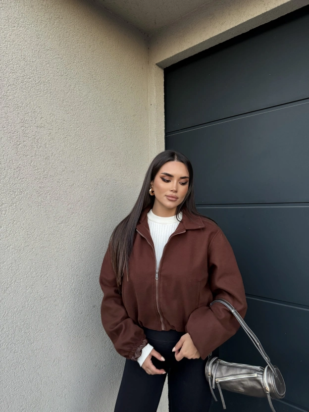 Kahverengi Kaşe Bomber Mont