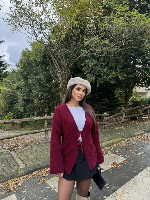 Bordo Bağlamalı Yumoş Kazak