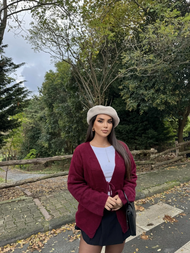 Bordo Bağlamalı Yumoş Kazak