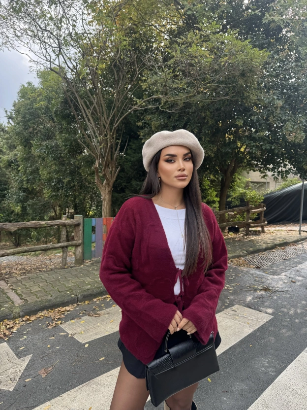 Bordo Bağlamalı Yumoş Kazak