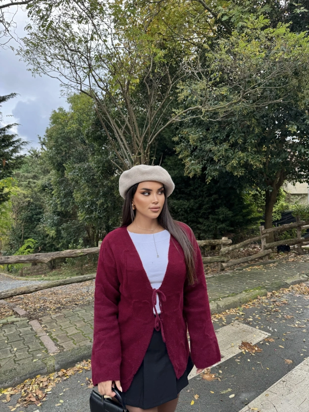 Bordo Bağlamalı Yumoş Kazak