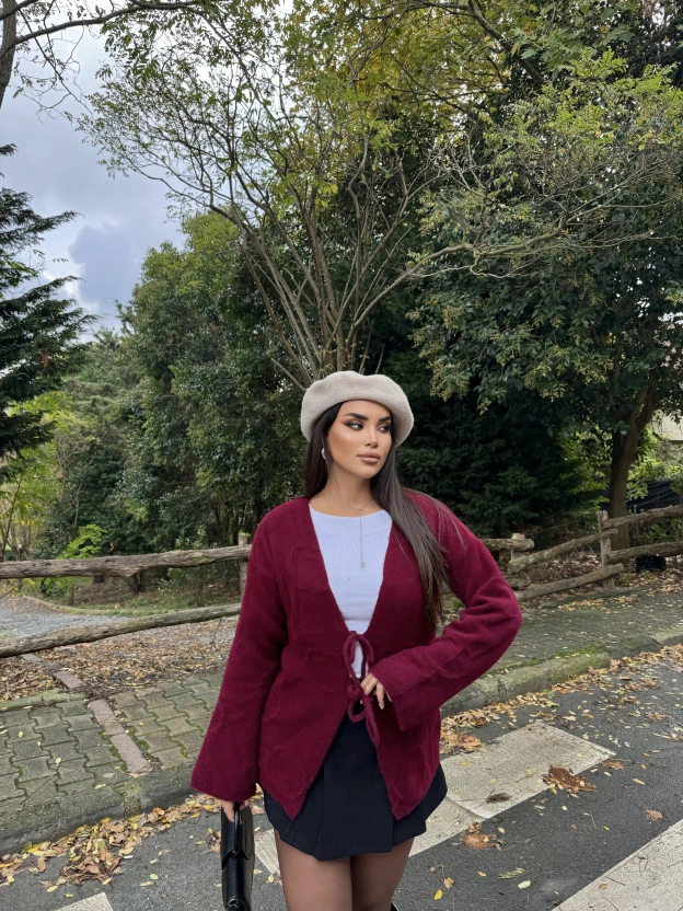 Bordo Bağlamalı Yumoş Kazak