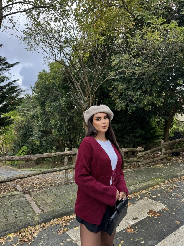 Bordo Bağlamalı Yumoş Kazak