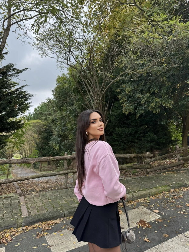 Pembe Kayık Yaka Oversize Sweatshırt