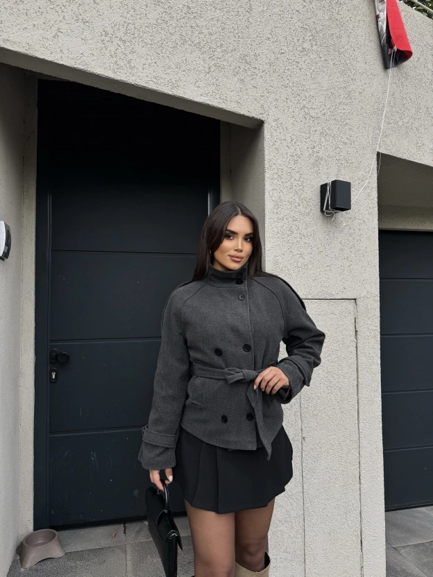 Antrasit Dik Yaka Kaşe Mont
