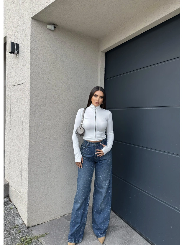 Mavi Tint Taşlı Palazzo Pantolon