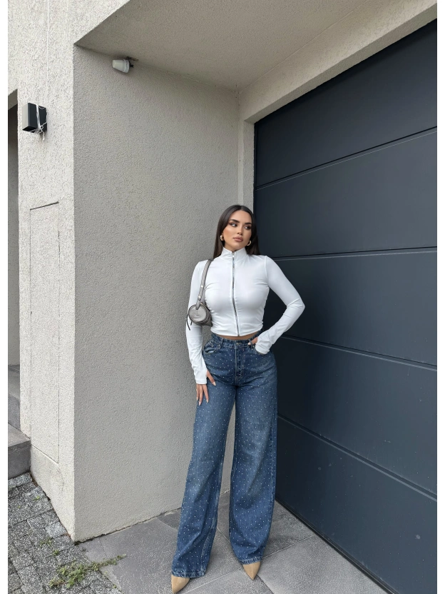 Mavi Tint Taşlı Palazzo Pantolon