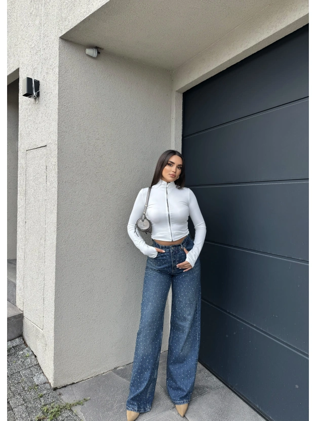 Mavi Tint Taşlı Palazzo Pantolon