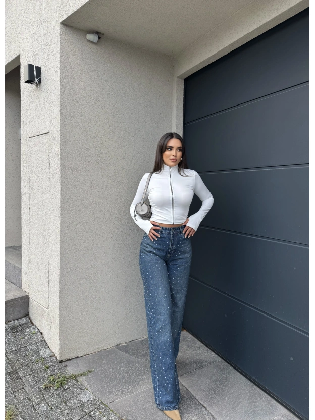 Mavi Tint Taşlı Palazzo Pantolon