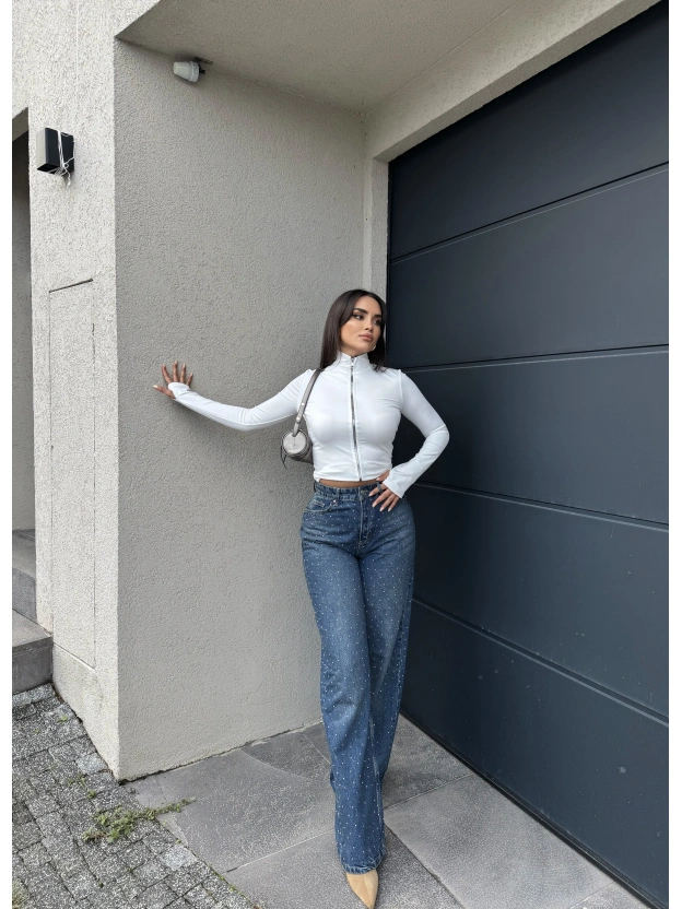 Mavi Tint Taşlı Palazzo Pantolon