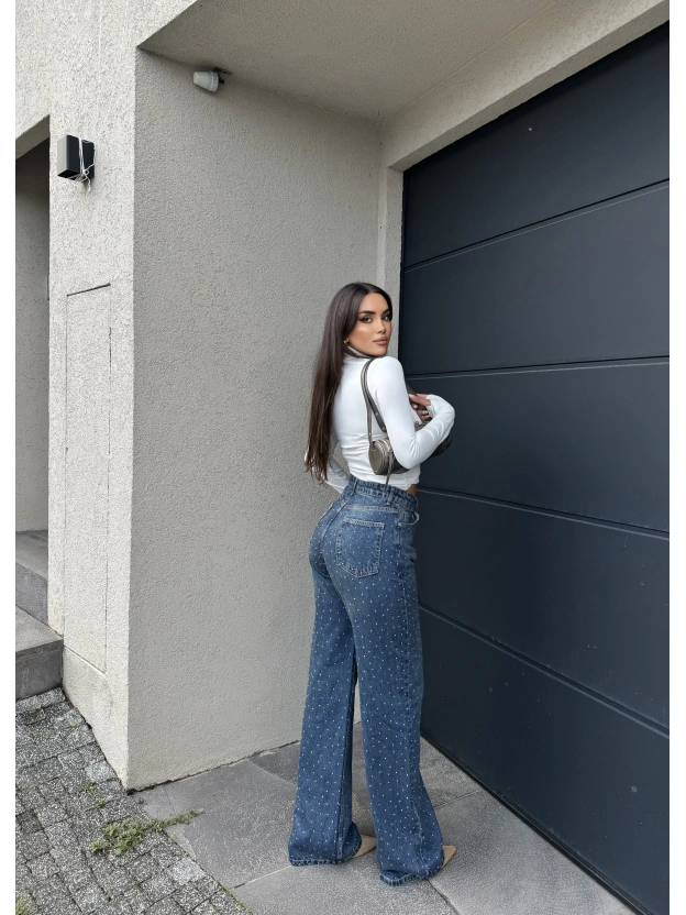 Mavi Tint Taşlı Palazzo Pantolon