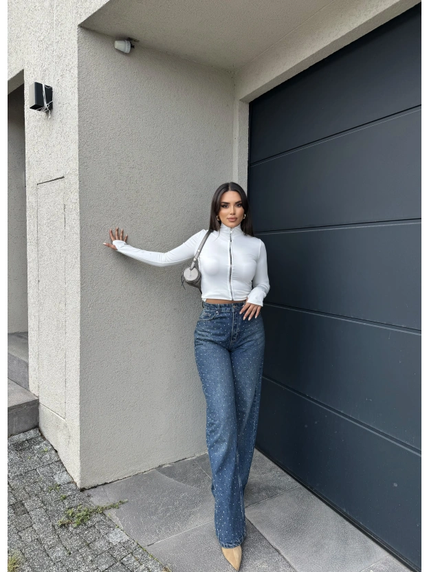 Mavi Tint Taşlı Palazzo Pantolon