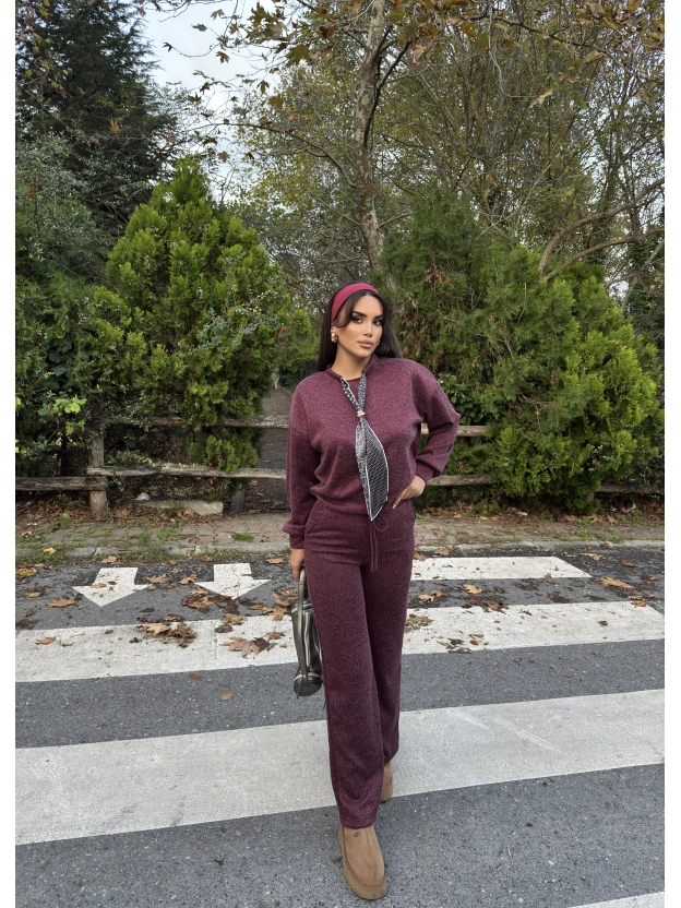 Bordo Fularlı Simli Takım