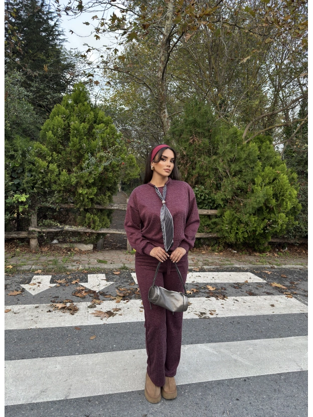 Bordo Fularlı Simli Takım