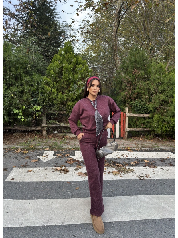 Bordo Fularlı Simli Takım