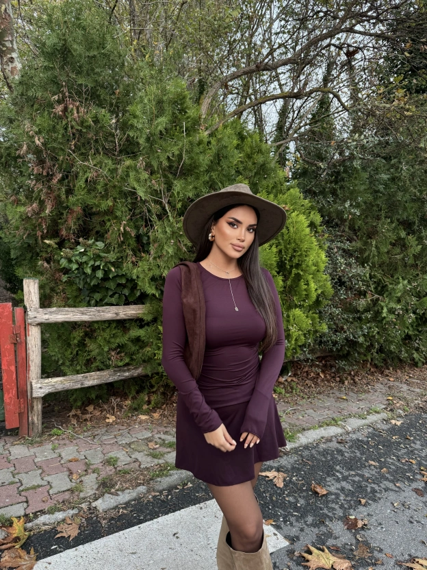 Mürdüm Bisiklet Yaka Volanlı Elbise